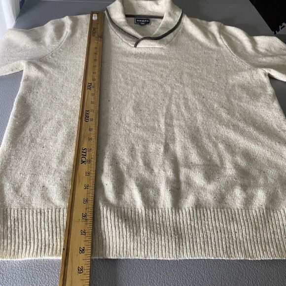 Anapo Sweater Lambs Wool Blend V-Neck Shawl Collar Mens XL Beige Brown Specks - Picture 6 of 7